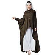 Designer Shirt style Kaftan with inner abaya- Olive Green-White